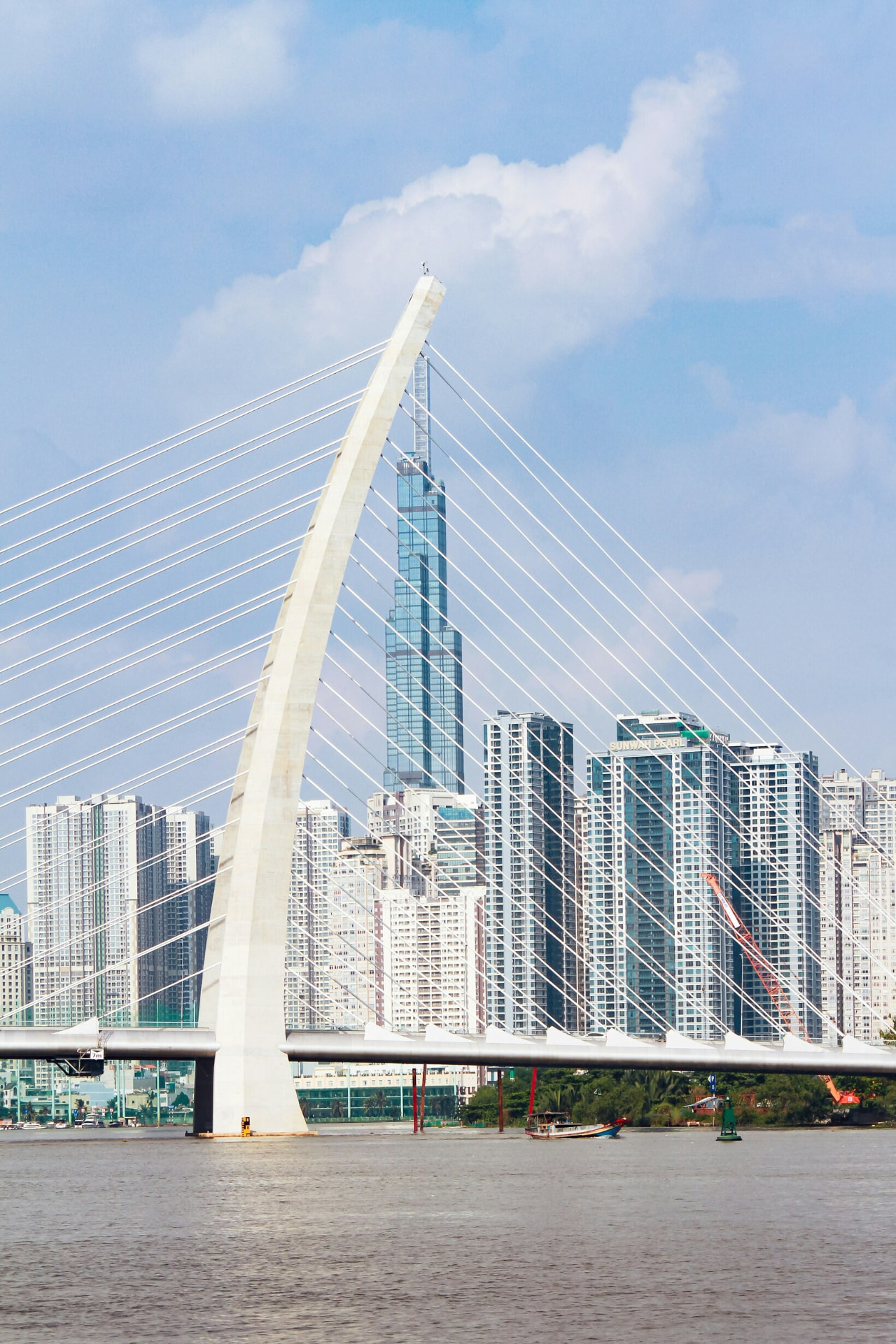 Cable-stayed bridge and high-rise skyline in Ho Chi Minh City
