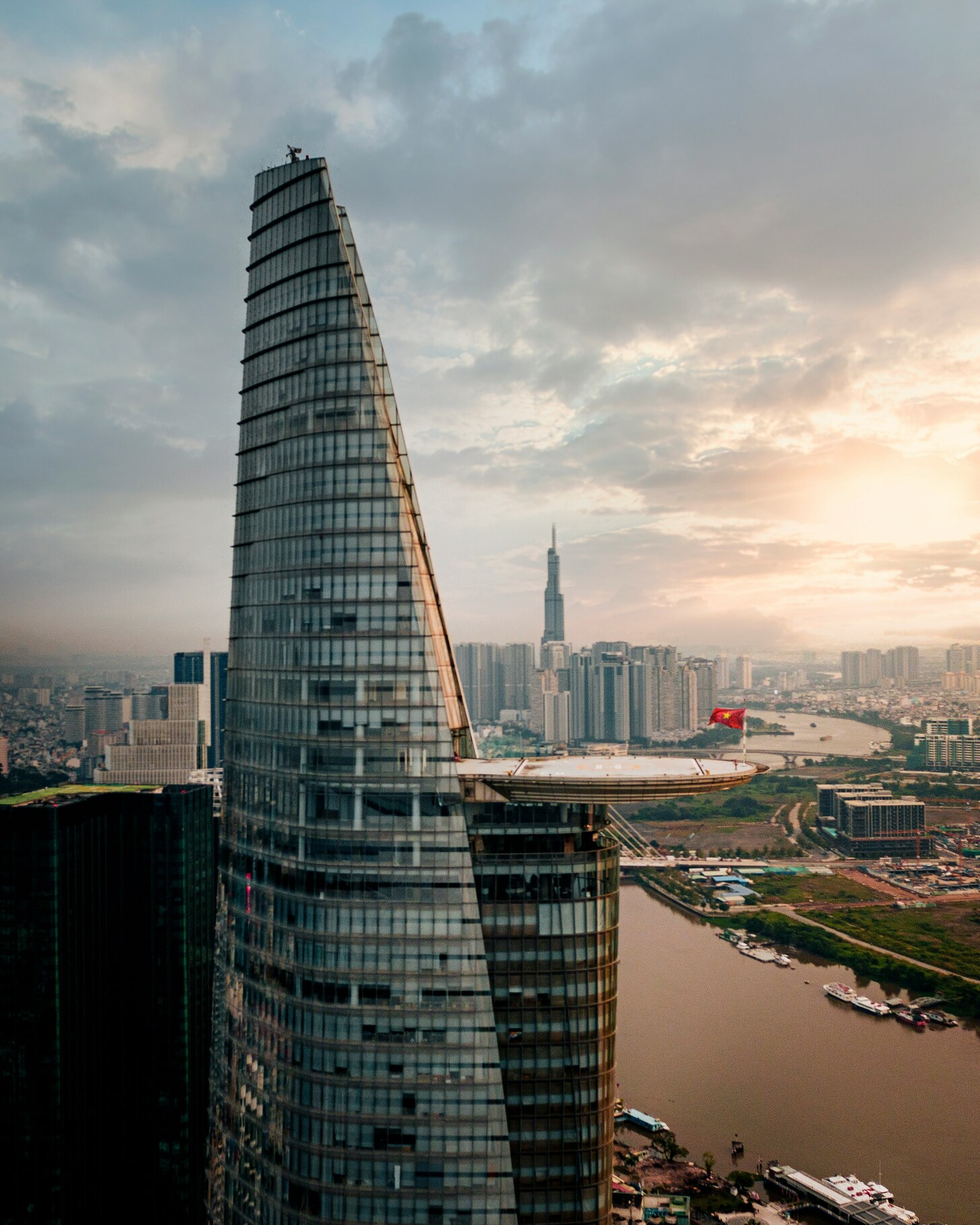 Ho Chi Minh City skyline at sunset seen from above