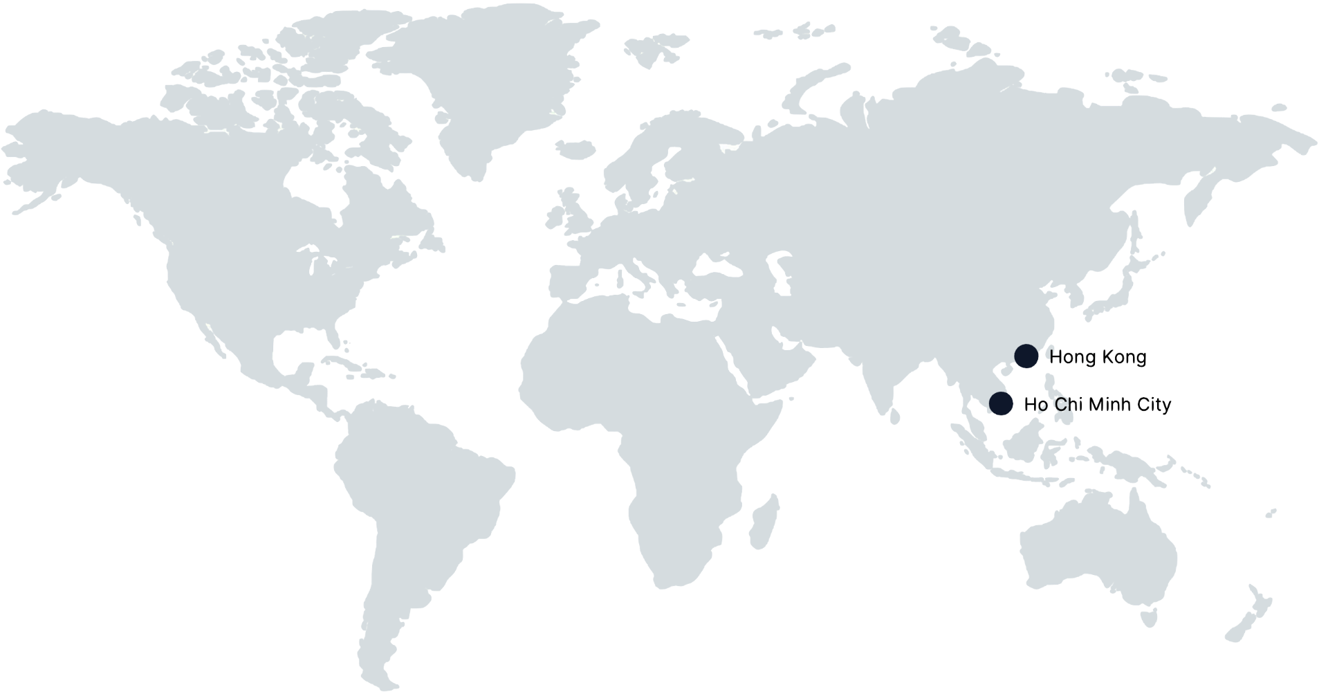 World map showing APAC Advantage office locations in Ho Chi Minh City and Hong Kong